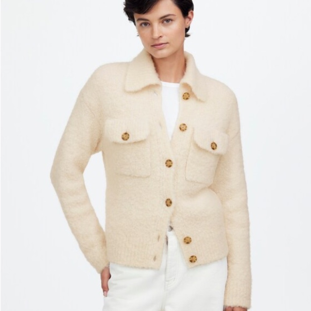 Madewell Jill Bouclé-Knit Sweater Jacket in Alabaster Ivory XS